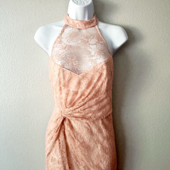 NBD X Revolve Nicole Peach Lace Halter Gown Maxi Dress Women's Size Small - Picture 3 of 14